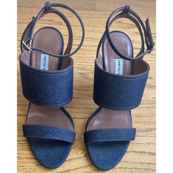 Tabitha Simmons Stevie Denim Block Heel Ankle Wrap Sandal Size 37 - Picture 3 of 12
